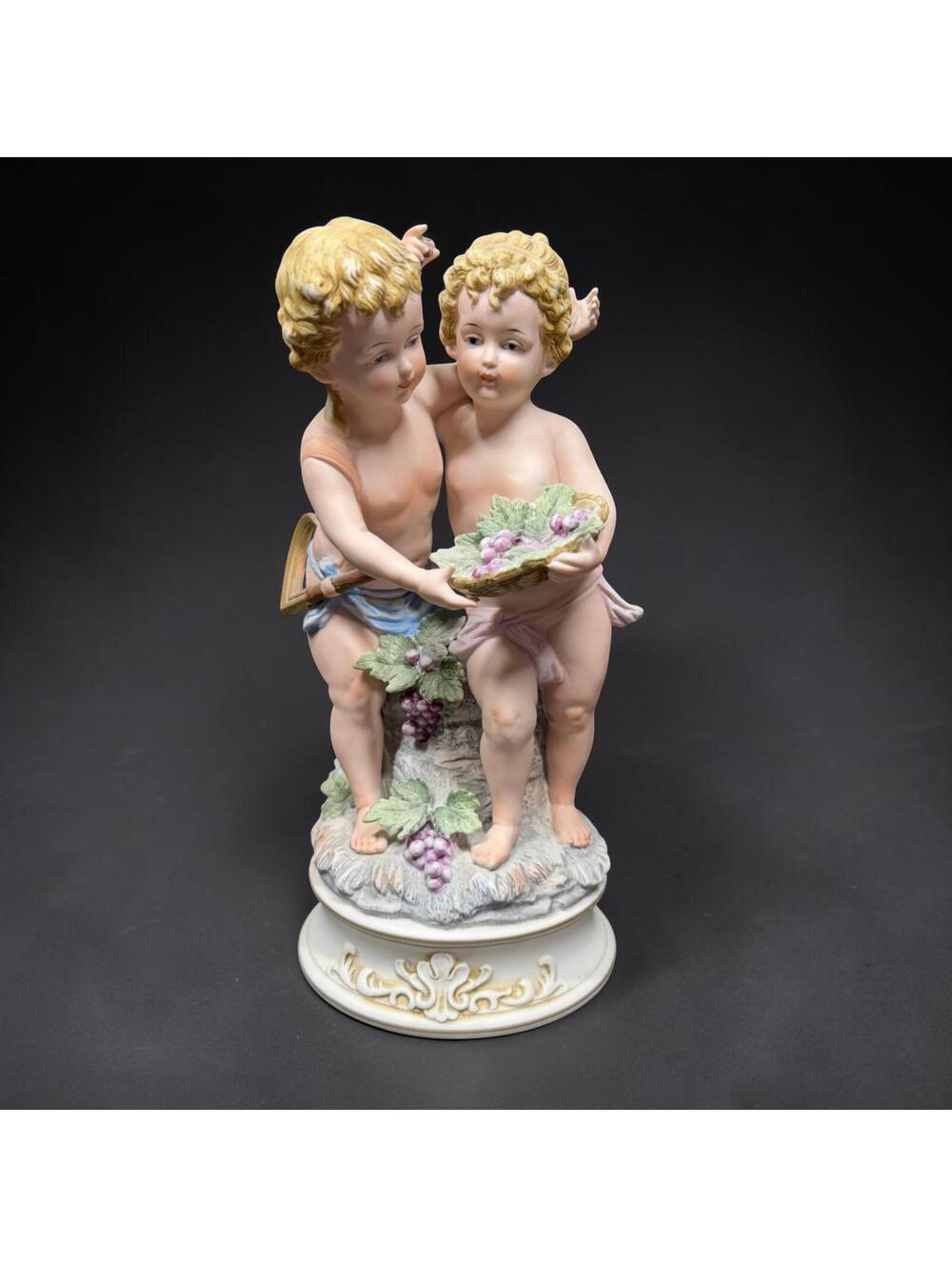 Vintage Large Andrea by Sadek Cherub Figurine 11” - Putti Angels w Grapes- 10216